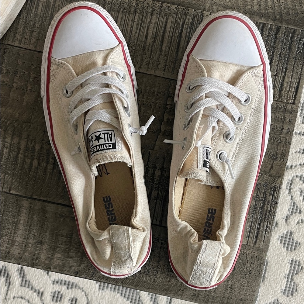 Converse Off-White and Red Canvas Sneakers size 8